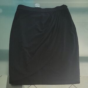 White House Black Market Black Knee Length Skirt Side Zipper Ruffle Detail